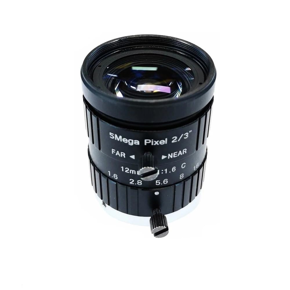 Industrial CCTV Lens 12mm HD 5MP C-Mount Aperture F1.6 Image Format 2/3 Inch for Surveillance Security IP Cameras