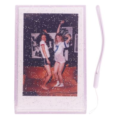 3 Inch Instant Camera Photo Storage Box with Glitter PC Mini Photo Holder Case, Portable Photo Organizer for Wedding, Baby, Family Photos (Purple Transparent Glitter)
