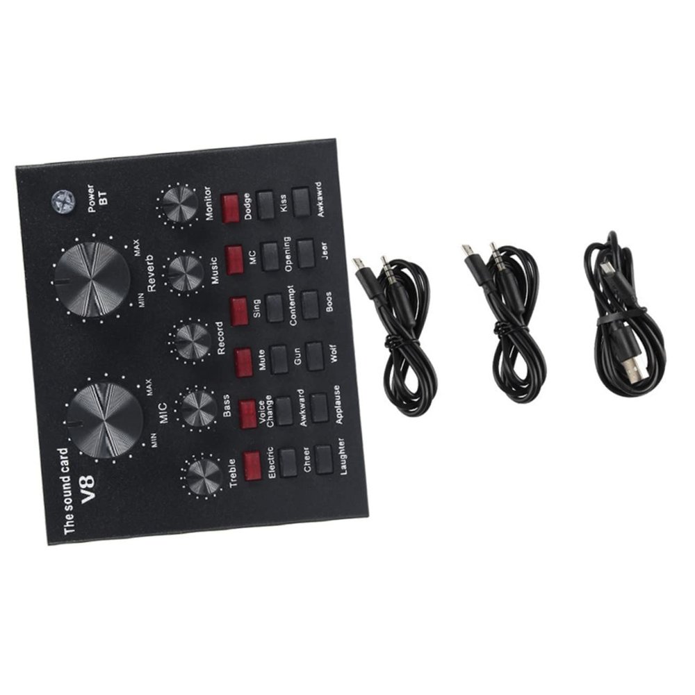 DECHOUS Condenser Microphone Set Sound Card for Live Streaming Podcasting and Music Mixing Dual Microphone Ports for Mobile
