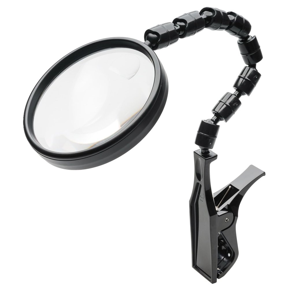 MIZAR-TEC KL-1720PC Magnifying Glass Magnifying Glass Plastic Lens Magnification 2X Small Lens 4X Small Lens Diameter 3.9 inches (100 mm) Flexible Gooseneck Magnifier with Stand Clip Adjustable Angle