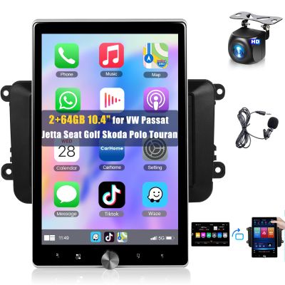 10.4inch Radio for VW Volkswagen Seat Golf Passat Jetta Beetle Tiguan Touran EOS[2+64G] Wireless CarPlay Car Stereo,Android Auto Touchscreen,Android,EQ DSP,Bluetooth5.0,GPS,FM,WiFi,50UI+Backup Camera