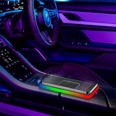 Wireless Charging Pad Silicone Non Slip Car Charger Pad with RGB for Cell Phone, Type-C Wireless Charging Pad for Car Accessory