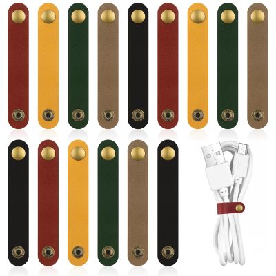 15pcs Leather Cord Organizer, Portable Phone Charger Cord Organizer, Multiple Colors Electronic Cord Storage Snap Strap for Earphone Winder USB Charging Cord, Stocking Stuffers for Men Gifts Leather.