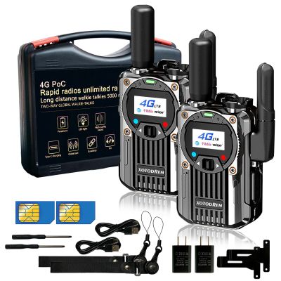 Fast Handheld radios Unlimited Range Global 4G Walkie Talkie Long Range Unlimited Range Two Way Radio Portable Radio am fm Radio PTT POC Radio(2pcs with sim Card)