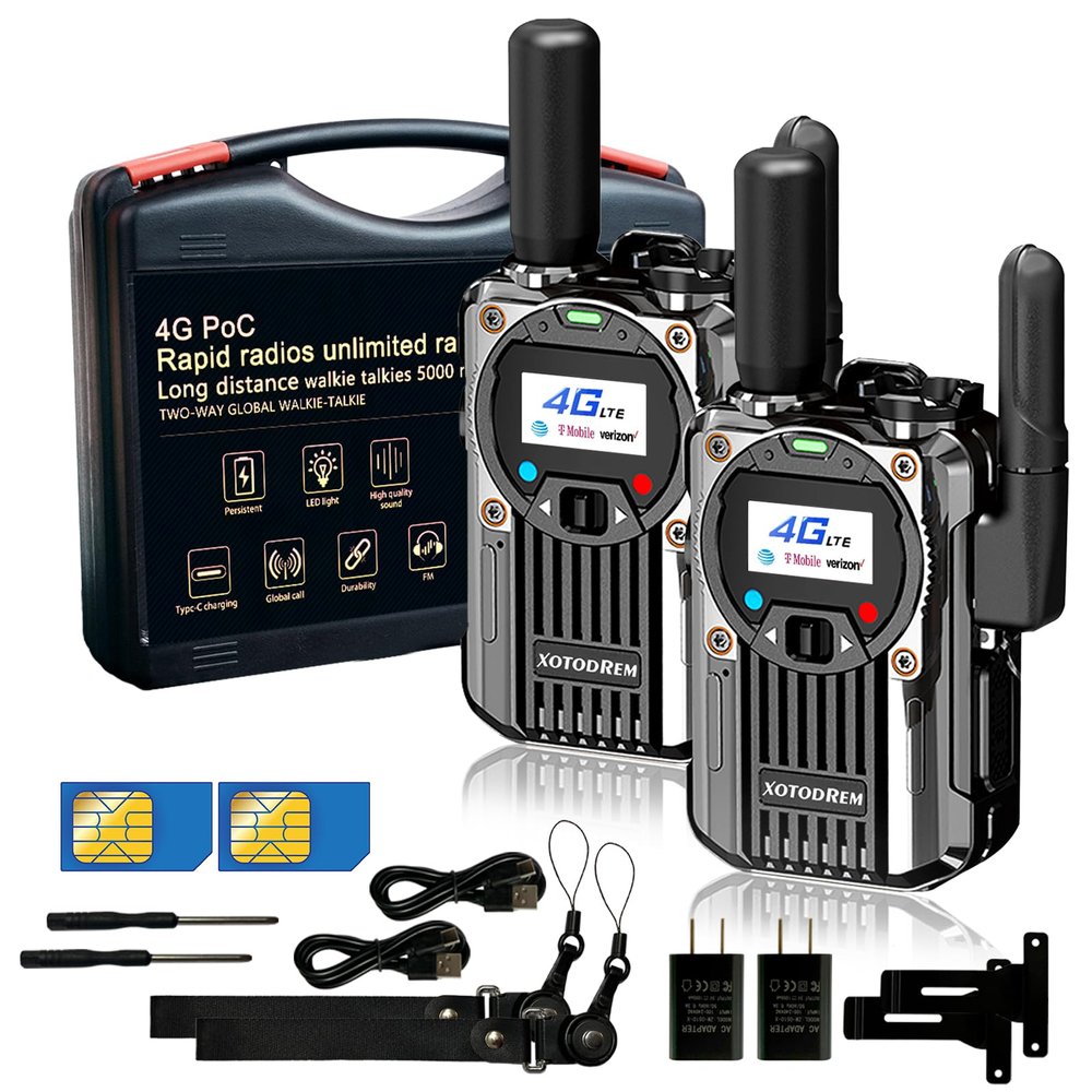 Fast Handheld radios Unlimited Range Global 4G Walkie Talkie Long Range Unlimited Range Two Way Radio Portable Radio am fm Radio PTT POC Radio(2pcs with sim Card)