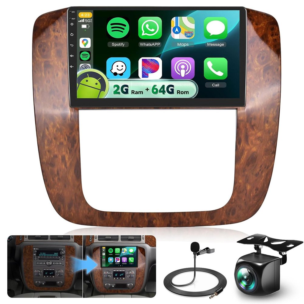 4Core+64G Car Radio for Chevy Silverado GMC Yukon Tahoe Suburban 2007-2013 Stereo Upgrade with DSP Wireless Carplay/Android Auto, Sellrich 9" IPS Touch Screen Radio Bluetooth FM/RDS SWC Backup Camera