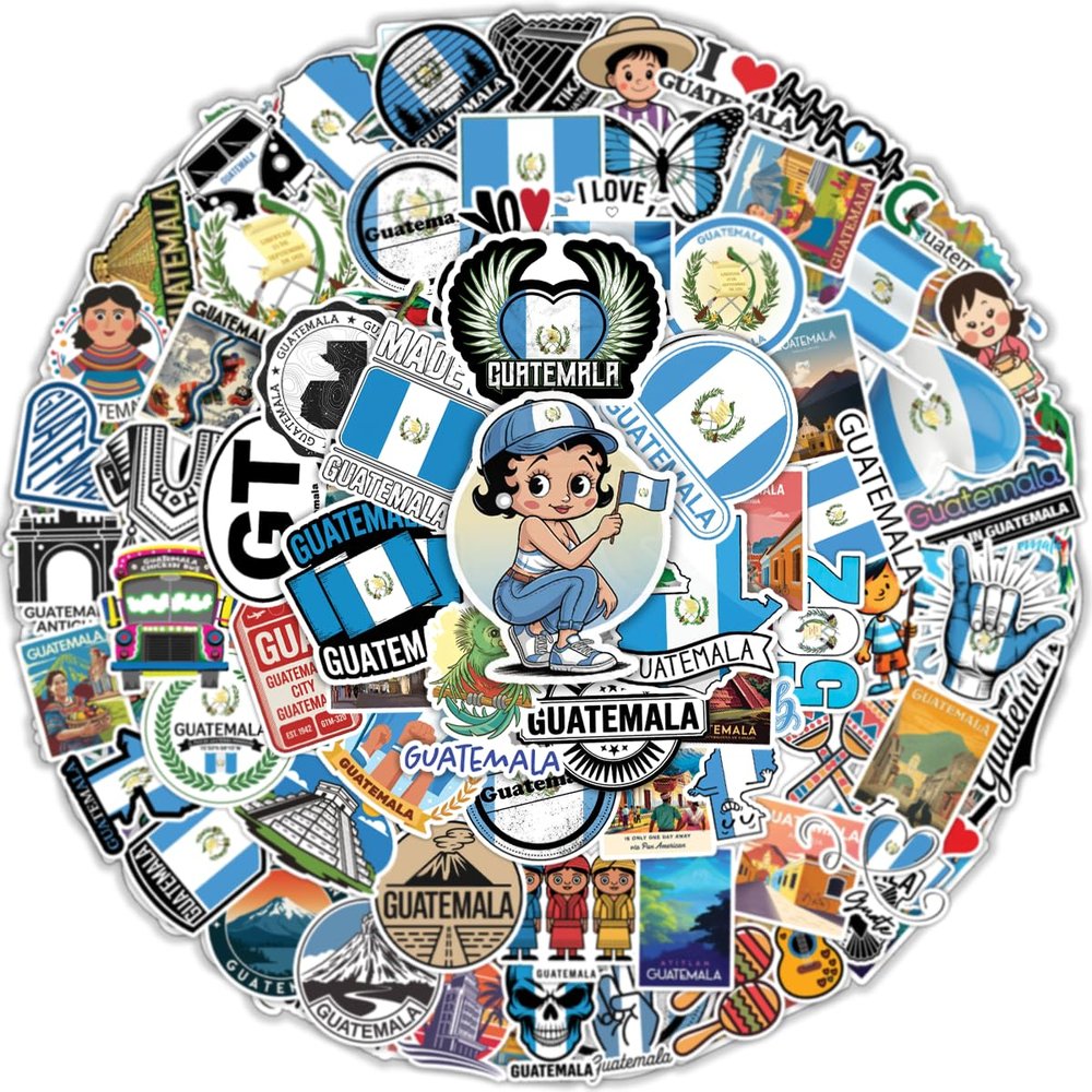 100pcs Guatemala Stickers Waterproof Decals for Water Bottles Laptop Luggage Computer Scrapbooking Teens Adults Girls Funny Party Birthday Decorations