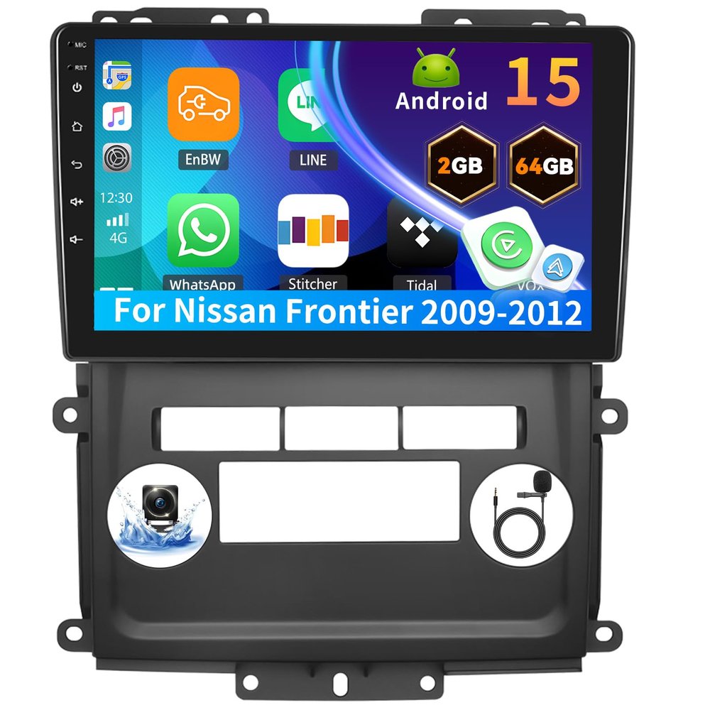 2G+64G Car Radio for Nissan Frontier 2009-2012 with Wireless Carplay Android Auto,9" Touchscreen Android 15 Car Stereo Radio with Mirror Link WiFi/GPS Bluetooth FM RDS EQ SWC AHD Backup Camrea