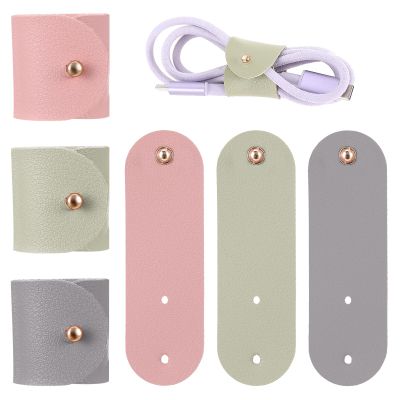 6 Pcs Leather Cord OrganizerReusable Cable Straps Phone Cord Organizer Cords Snap Cords Keepers for Travel USB Charging Straps Earphone Wrap(3 Color)