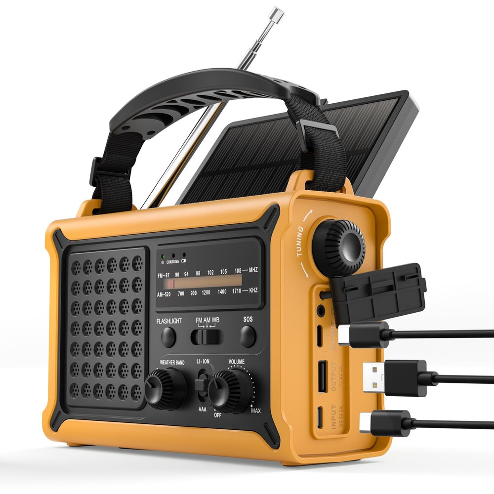 Emergency Radio with Hand Crank & Solar, NOAA Weather Band, AM/FM, 12000mAh