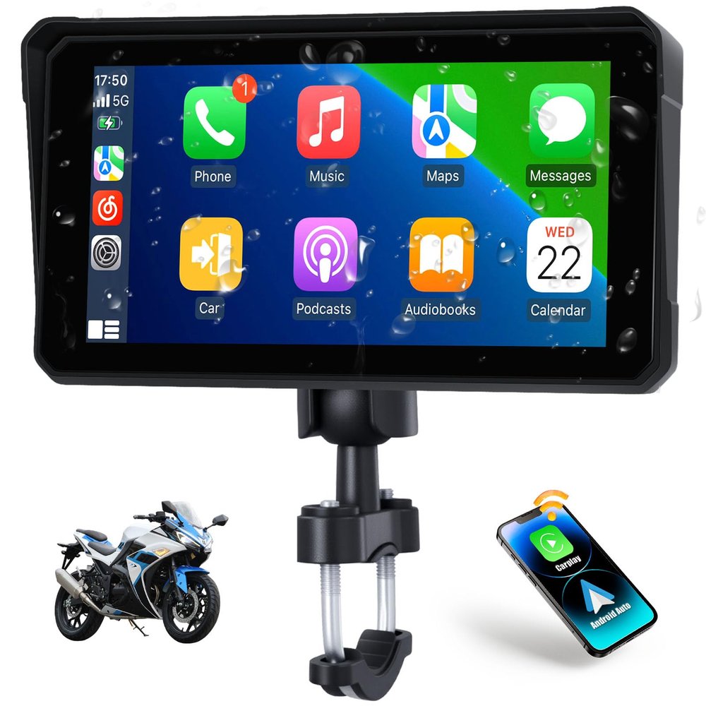 CAMECHO Motorcycle CarPlay & Android Auto & Bluetooth 6" HD 1440 * 720 Waterproof Apple Car Play Screen for Moto Motorbike, Portable Car Stereo with Mirror Link, Siri, Google Assistant