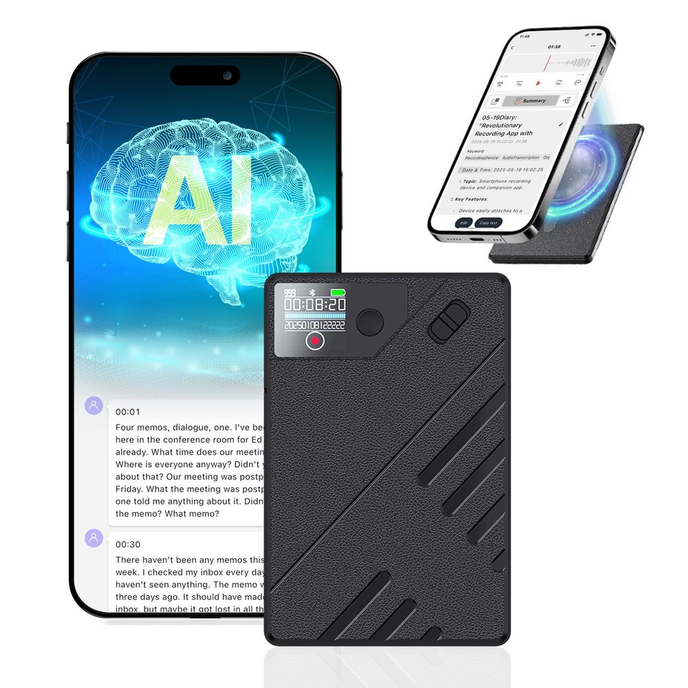 E EAZEYAI AI Voice Recorder, Transcribe & Summarize, 64GB AI Note Taking Recording Device & App Control, Noise Cancellation, 140 Languages for Calls, Meetings, Lectures, Interviews, Black