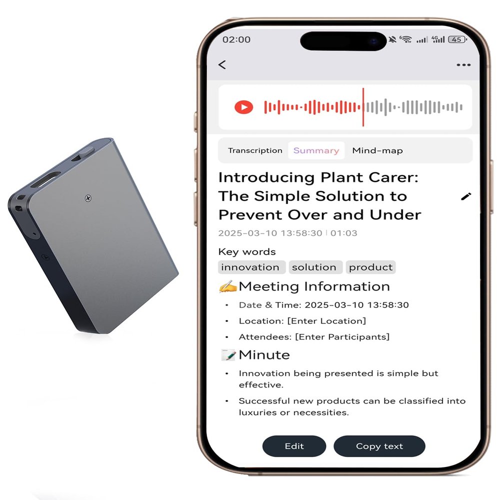 AI Voice Recorder, Audio Recording Device with App Control,AI Transcribe & Summarize Support 144 Languages, 64GB Memory,Voice Recorder for Lectures, Meetings,Interviews.