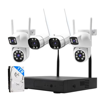 GUDFIDELIO Wireless Security Camera NVR System, 2 Bullet Cam + 2 Dome Cam, 6 Screen Max. up to 16CH, 2K HD 3MP View, Dual-Band WiFi Connection, Smart Color Night Vision, 1TB HDD Local Storage