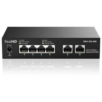 10Gb Web Managed Ethernet Network Switch with 2 x 10Gb RJ-45 Ports, 4 x 2.5Gb Base-T Ports | Multi Gigabit Switch 100-1000Mbps | 60G Bandwidth | Fanless Metal Internet Switch for Wireless AP, NAS, PC