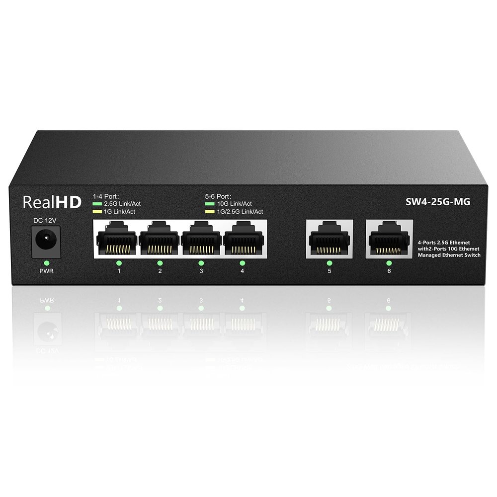 10Gb Web Managed Ethernet Network Switch with 2 x 10Gb RJ-45 Ports, 4 x 2.5Gb Base-T Ports | Multi Gigabit Switch 100-1000Mbps | 60G Bandwidth | Fanless Metal Internet Switch for Wireless AP, NAS, PC