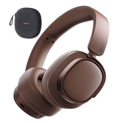 Edifier ES850NB Active Noise Cancelling Headphones, Over Ear Bluetooth Headset, 92H Playtime Wired & Wireless Hi-Res Audio Certified, Fast Charging Clear Calls for Home Office Travel - Brown