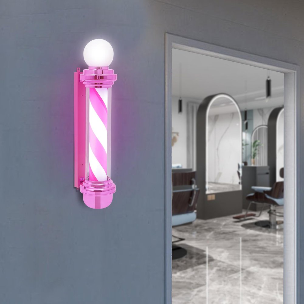 wruoiweods 33.5 Inch Barber Pole, Pink White Stripes with LED Light