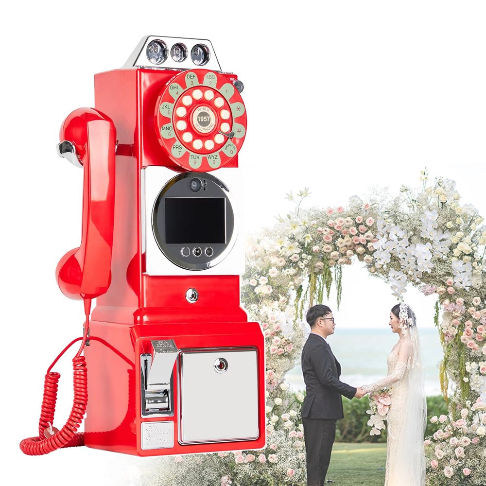 Video Audio Guest BookWedding Phone Guestbook,Capture Every Heartfelt Moment, The Ultimate Video Audio Guest Book for Weddings 54x27x20 cm (Red)