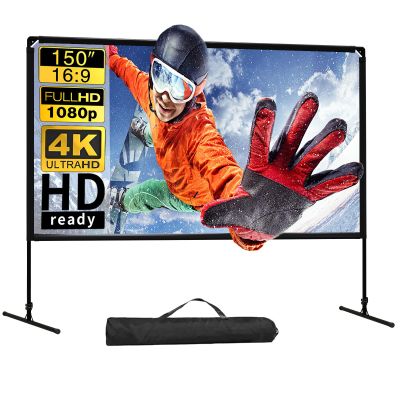 GT GETCO TECH Projector Screen with Stand, 150 Inch Indoor Outdoor Projector Screen, Movie Screen with Carry Bag for Home Theater