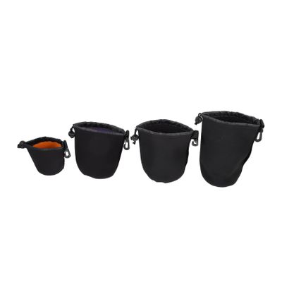 balacoo 4pcs Camera Lens Storage Bag Waterproof Small Drawstring Design Belt Loop Snap Clip for Dslr Lenses