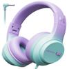 awatrue Kids Headphones, 74/85/94dB Volume Limiter, Foldable Wired Over Ear Headphones for Travel, 3.5mm Jack, Toddler Headphones for School, Chromebook, iPad, Tablet, Purple Green view 1