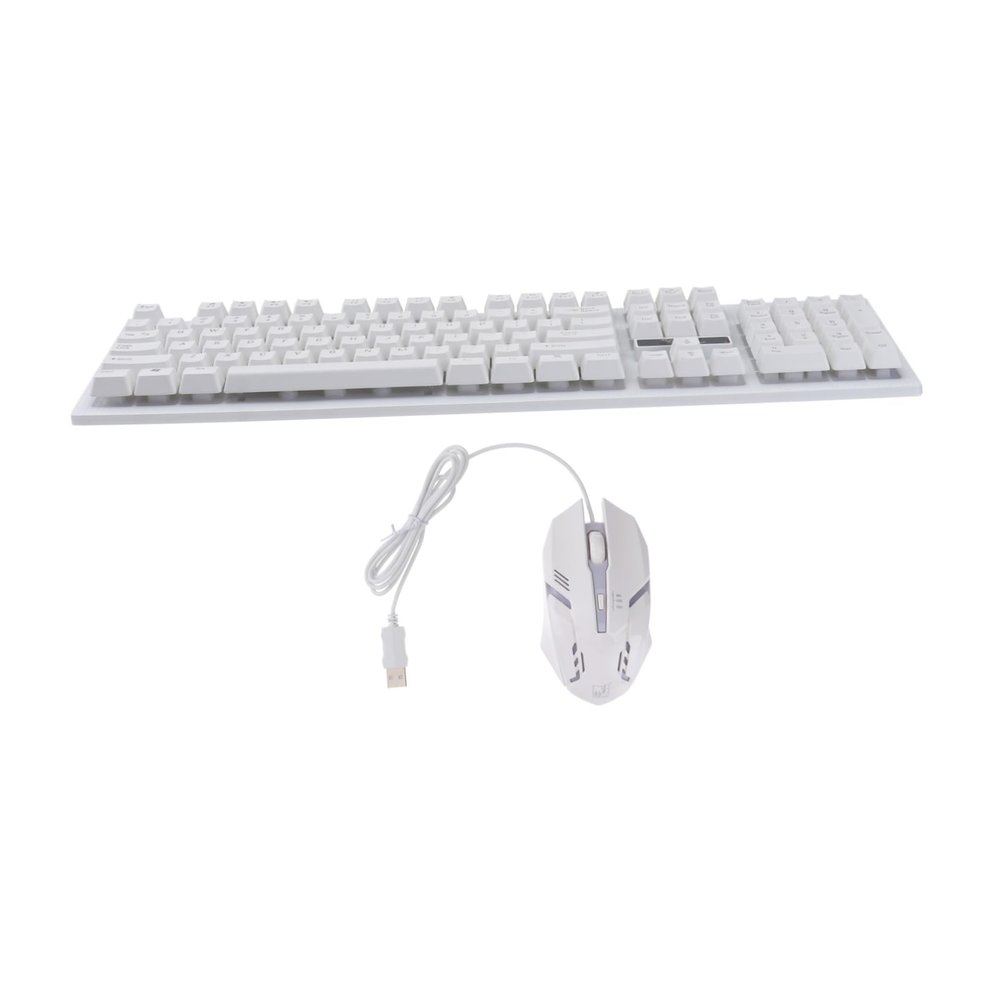 ARTIBETTER 1set Wired USB Gaming Keyboard Mouse Set Luminous Keys and Mechanical Feel Design for Gamers and Typists White Ergonomic Layout