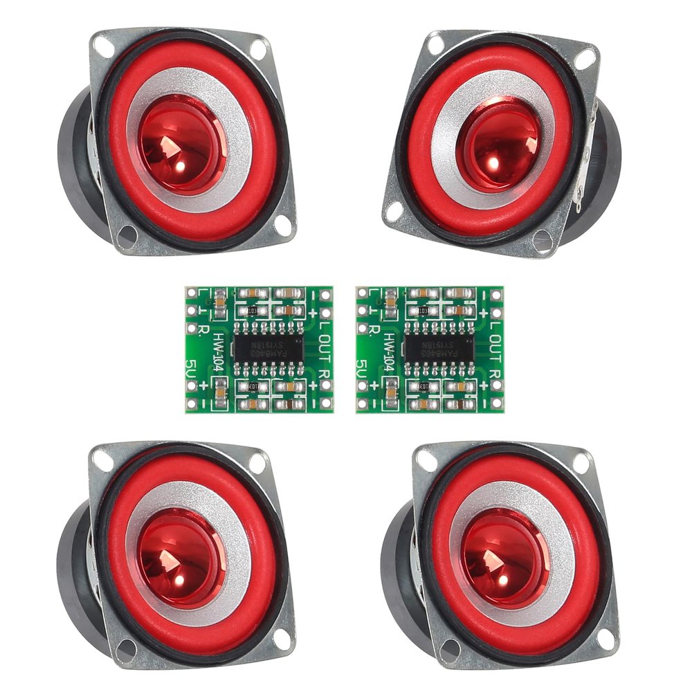 ALMOCN 4PCS 4Ohm 5W DIY Small Full Range Audio Speaker Stereo Woofer Loudspeaker + 2PCS PAM8403 Amplifier Board 2X 3W Super Mini Digital Power Amplifier Board for Arduino and DIY Speaker