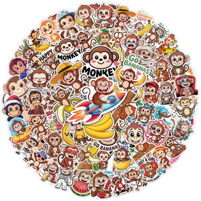 100pcs Monkey Stickers - Cartoon Animals Sticker Waterproof Decals for Water Bottles Laptop Luggage Computer Scrapbooking Teens Adults Girls Funny Party Birthday Decorations
