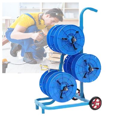 ZDMEI Wire Spool Rack,Multi-Axle Reel Dispenser with 2 Moving Pulleys,Heavy Duty Reel Display Stand for Cable Pullers and Tube Reels Cable Pulling Tools(Blue,38x63x96cm)