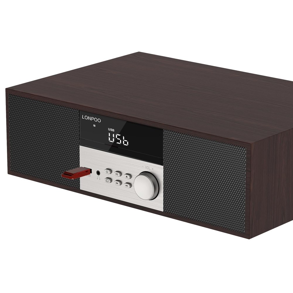 LONPOO Stereo System Systems with CD Player, 40W CD Players for Home, Bluetooth, USB Playback, FM Radio, Aux-Input, Earphone Port