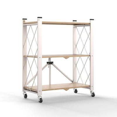 Hershii 3-Tier Foldable Storage Shelves with Wheels Heavy Duty Metal Shelf