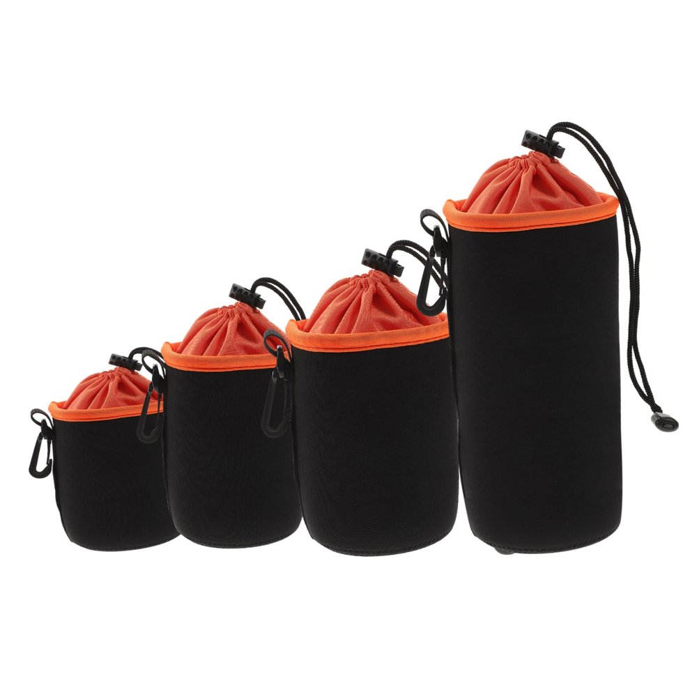 ARTIBETTER Waterproof Camera Lens Pouch 4pcs Travel Lens Protector Bags Drawstring Closure for DSLR and Mirrorless Cameras Thickened Neoprene Material for Outdoor Use