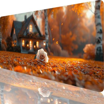 Large Gaming Mouse Pad 36 x 12 in, Yellow Mouse Mat Flower Desk Mat with Stitched Edges, Waterproof Soft Extended Desk Pad with Non-Slip Rubber Base, Pc Accessories for Game Office Decor Gifts 13-7o