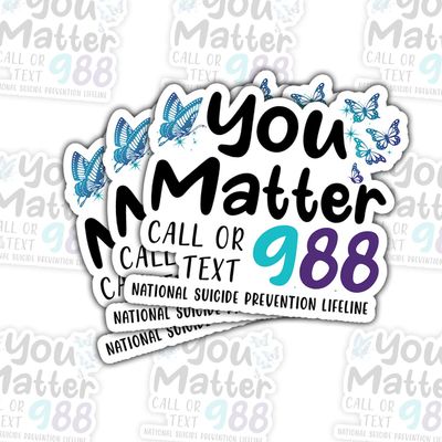 3 Pcs You Matter 988 Suicide Prevention Awareness Stickers; Teal Purple Ribbon Waterproof Vinyl Decals Decor; Mental Health Awareness Gift Decoration for Water Bottle Tumbler Phone Case 3 Inches