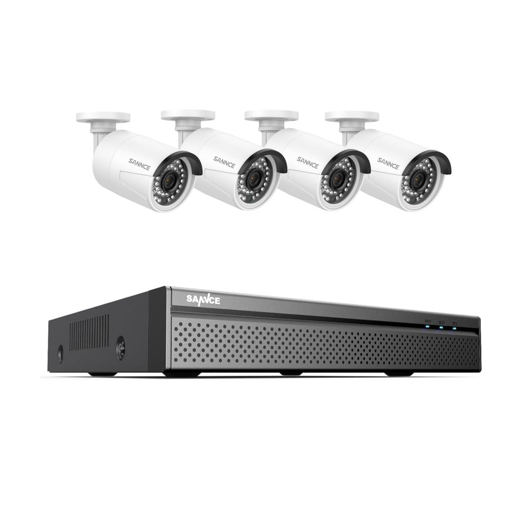 SANNCE PoE NVR 4K 8 Channel, 8MP CCTV Security Camera System with 4pcs 4K 8MP PoE IP Security Camera Outdoor Weatherproof Cameras with Smart IR LEDs, Night Vision, Motion Detection, One-Way Audio