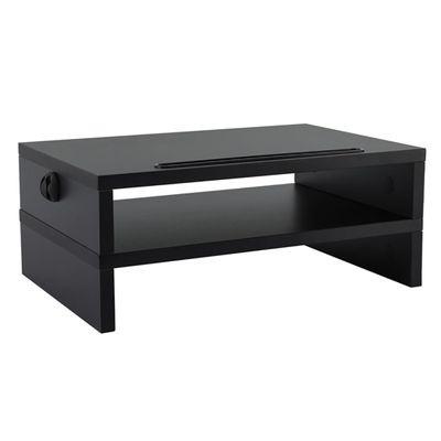 2-Tier Ergonomic Monitor Stand With Built-in Cable Management,Phone Holder,Desktop Organizer - Space-Saving Desk Accessory For Office,Fits Dual Monitors,Laptops,Black,40x27x16cm(15.7x10.6x6.2in)