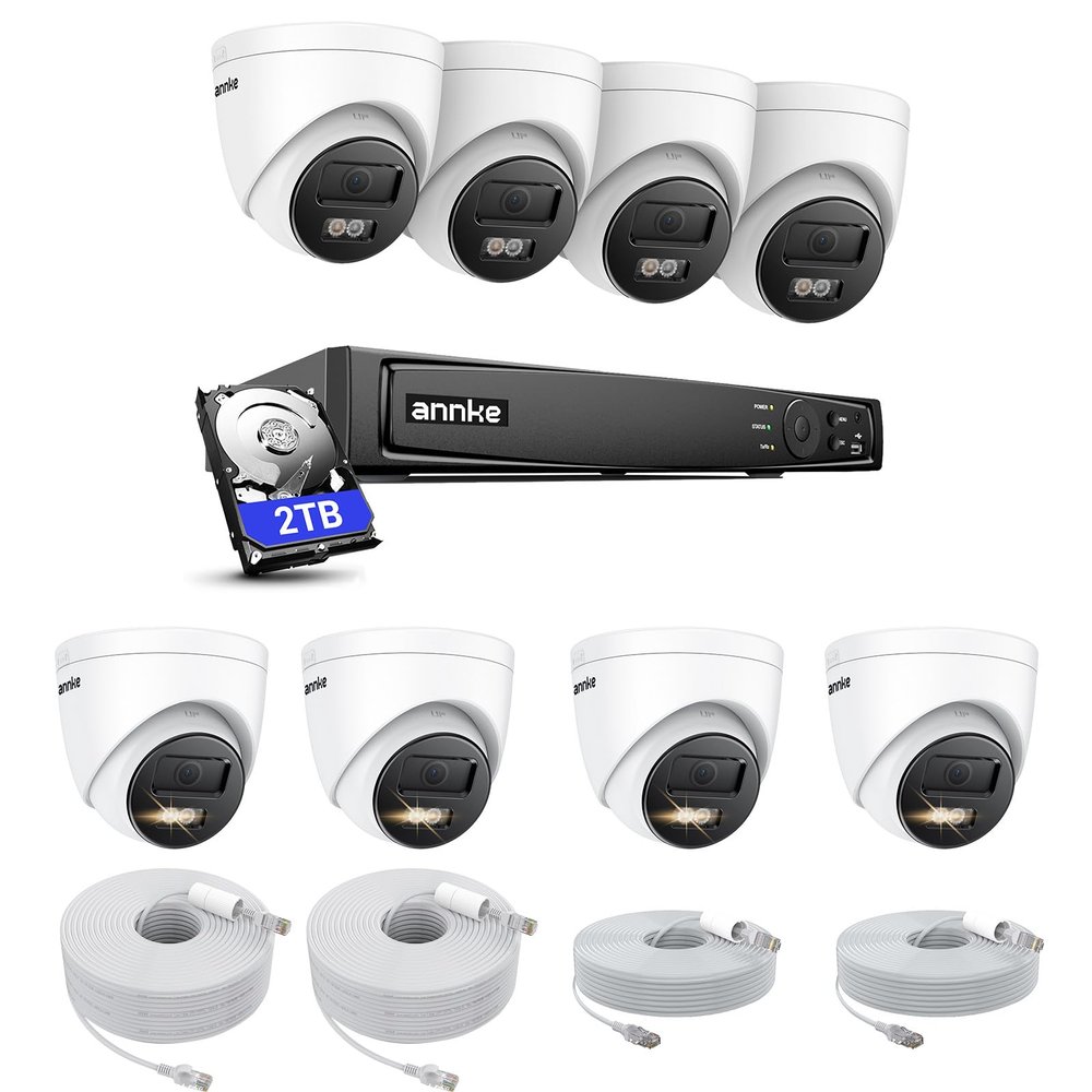 ANNKE H800 4K PoE Security Camera System with Audio Recording, 8 Channel 4K H.265+ NVR with 8Pcs 8MP IP Turret Cameras, Wide-Angle, IP67 Weatherproof, 100 FT EXIR Night Vision with Smart IR, 2TB HDD