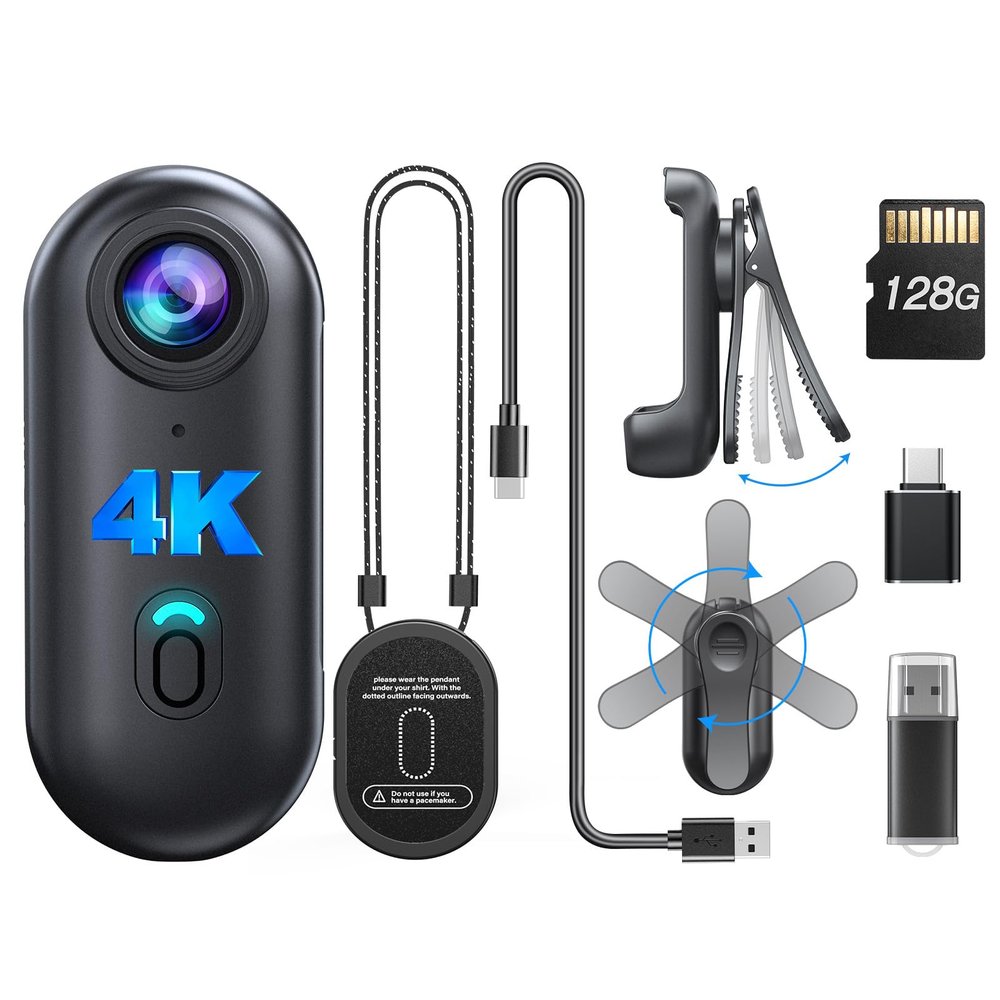 BOBLOV W4 4K Mini Body Camera, Wearable Camera with 360Rotatable Clip & Magnetic Clip, Thumb Size, 96 Minutes for Recording, Easy to Use for Lecture, Traveling, Pet Walking and Outdoors 128G
