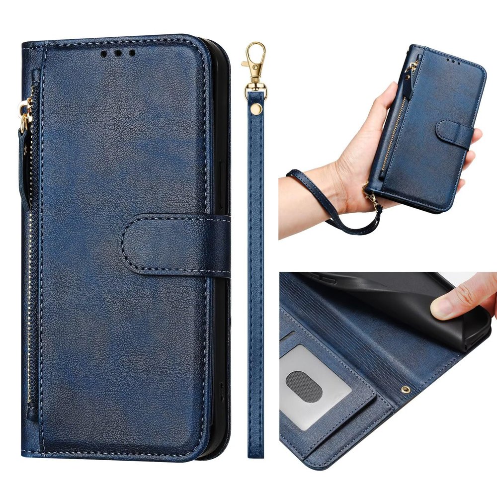 ZXL Blue Wallet with Card Holder for Women Men PU Leather Magnetic Snap Flip Zipper Strap Wallet Phone Case for iPhone6G/iPhone7G/iPhone8G/iPhoneSE2 2020/iPhoneSE3 2022