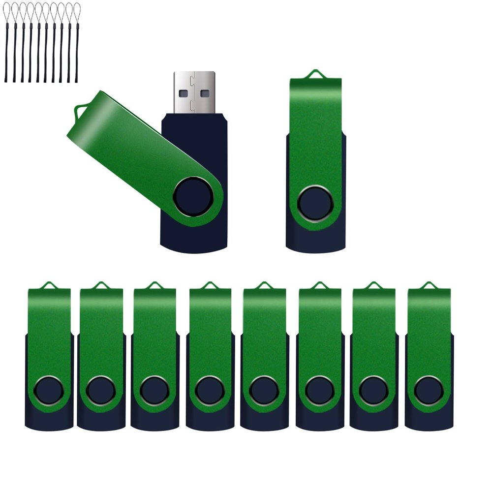 10 Pack 32GB USB Flash Drive,XUANREG USB 2.0 Thumb Drives Bulk Drive Memory Stick with Sticker Paper and Lanyards, Bulk USB Drives Green