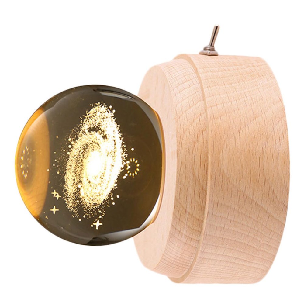 PRETYZOOM USB Crystal Ball Night Light with Beech Base Table Ornament