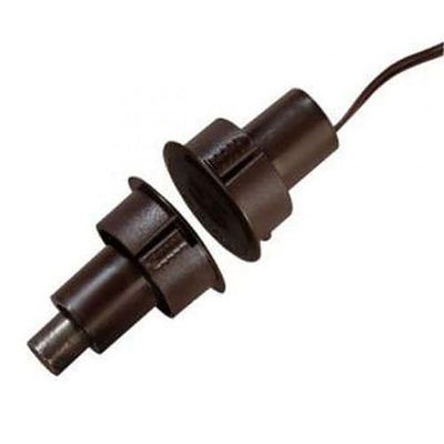 1076-M Recessed Steel Door Magnetic Contact with Wire Leads, 1" Diameter, SPDT, 1/2" Gap Size, Single Pole-Double Throw, Brown