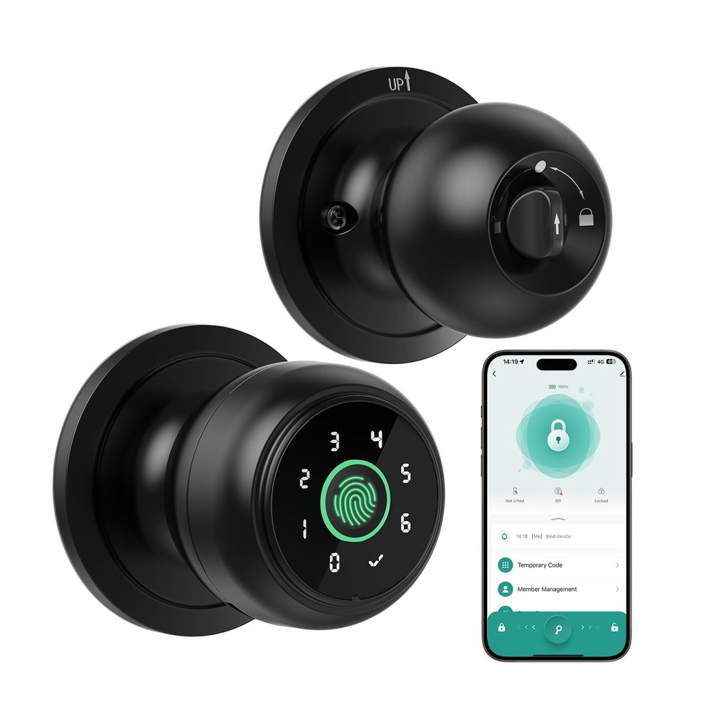 DOMO 4 in 1 Biometric Door Lock Fingerprint Door knob with Keypad, Auto Door Lock and Electronic Door Knob