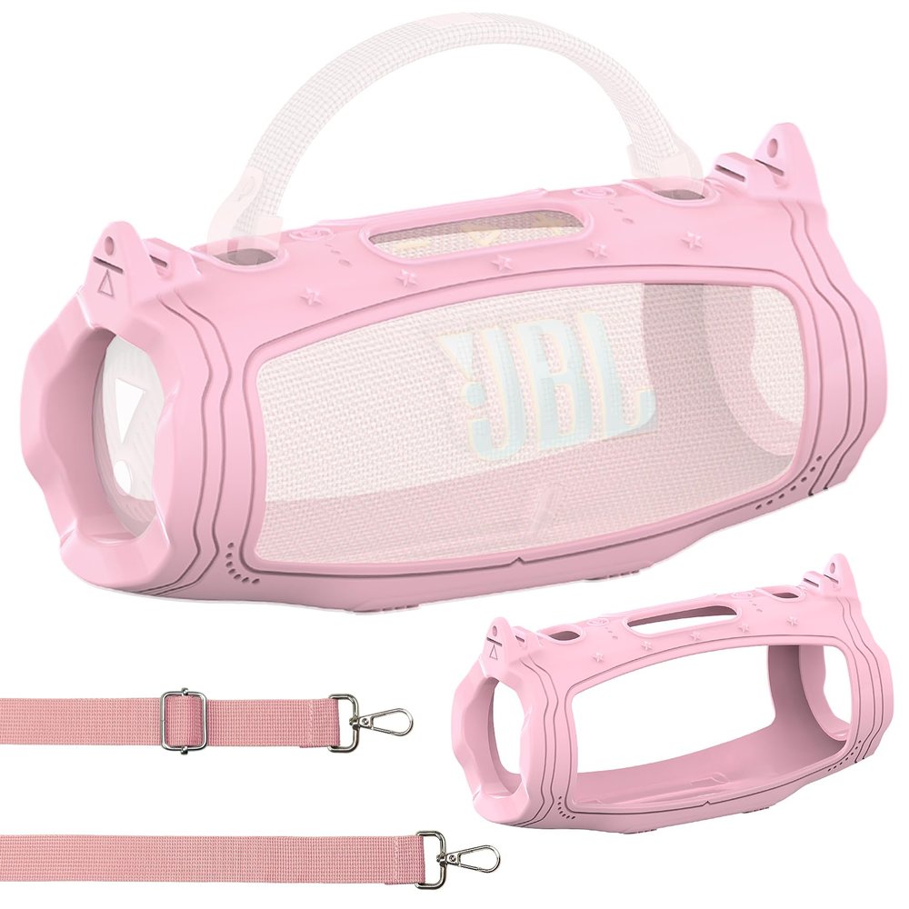 JCHPINE Silicone Case for JBL Charge 6 Portable Speaker, Protective Cover for JBL Charge 6 Pro AI Sound Speaker Accessories (Pink Case)