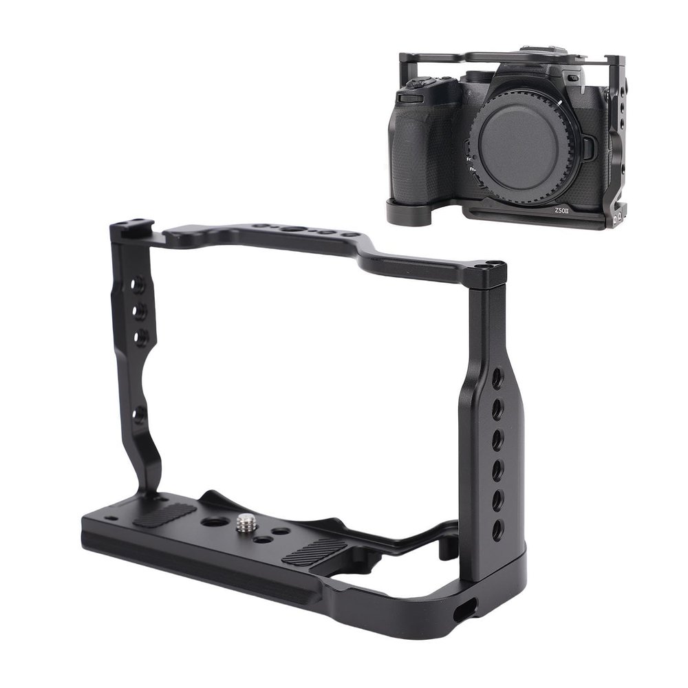 Z50II Camera Cage, Arca Swiss 38mm Quick Release Base, Flip Screen Access, Multi Device Mounting, Non Slip CNC Aluminum for Photography & Vlogging