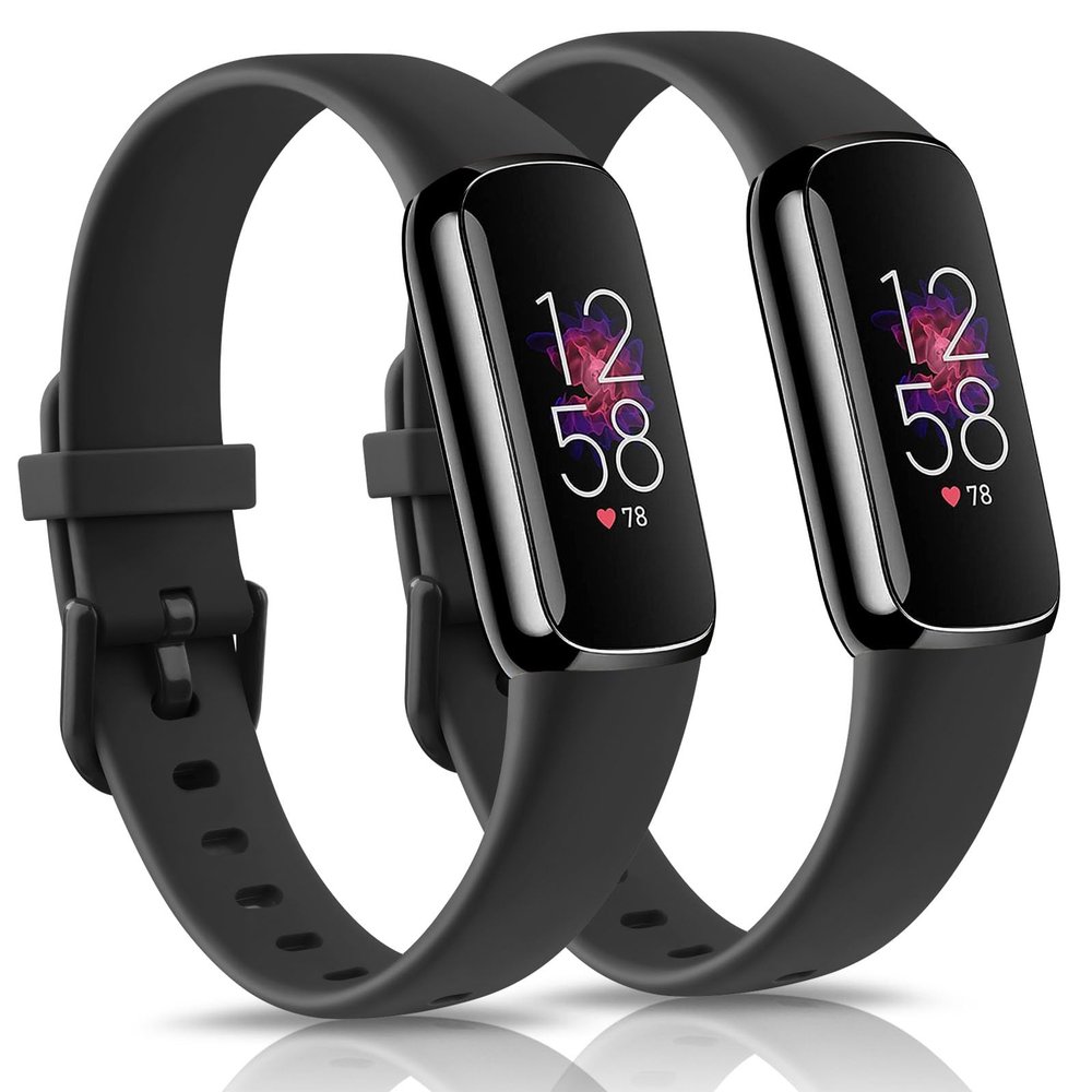 2 Pack Bands for Fitbit Luxe Bands Women Men, Soft Silicone Wristband Replacement Strap for Fitbit Luxe/Luxe Special Edition Fitness Tracker (Black/Black, Large)