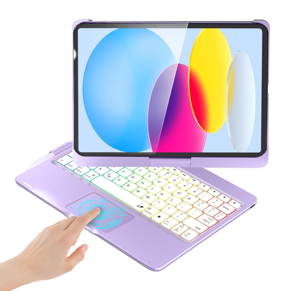 BABG for iPad 10th 11th (A16) Case with Keyboard&iPad Air 11(M4,M3,M2),360Swivel,7 Use Modes,Rainbow Backlight Keyboard for iPad Pro 11(1st/2nd/3rd/4th Gen)&iPad Air 5th/Air 4th- Purple