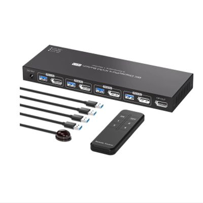 D3LX0Z1 8K Displayport KVM Switch 1 Monitors 4 Computers 4K 4x1 DP USB 3.0 KVM Switch for 4 PC Share Keyboard Mouse(SW540-Thunderbolt,UK Adapter)