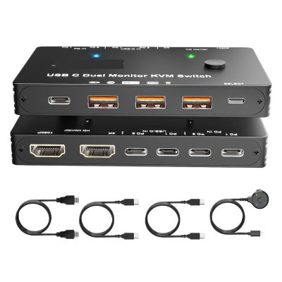 USB C KVM Switch 4K/1080P, USB C One/Dual Monitor KVM Switch for 2 Laptop Share 1/2 Monitor and 10Gbps 4 USB3.0/2.0 Devices(2 in 2 Out USB3.0)